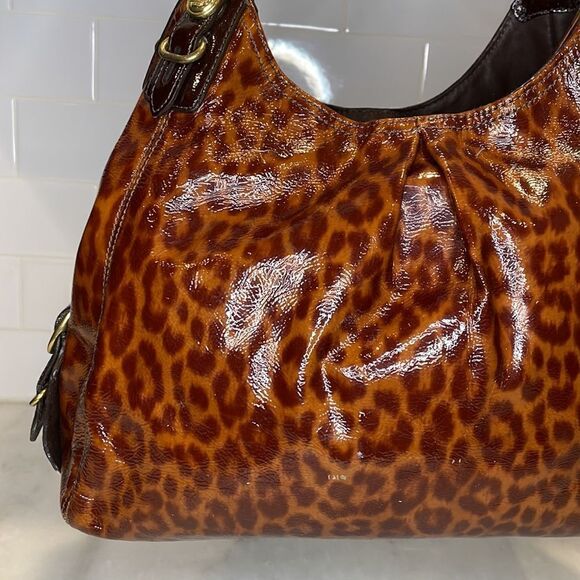 Coach Maggie Mia Ocelot High Gloss Patent Leather Hobo Shoulder Bag - Picture 2 of 16